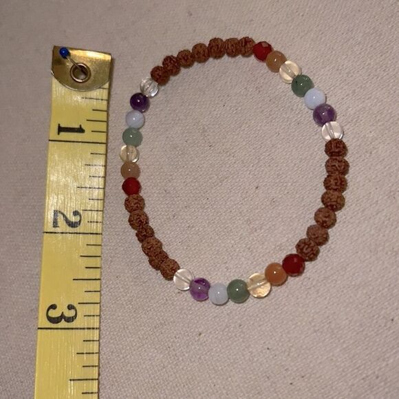 Vintage Stretch bracelet with brown rough beads and  7 bead shakra pattern NWOT - Picture 4 of 6